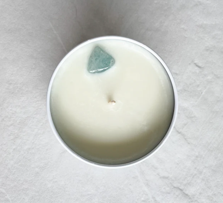 Opal + Sage - Aquamarine - Mandala Crystal Candle Tin