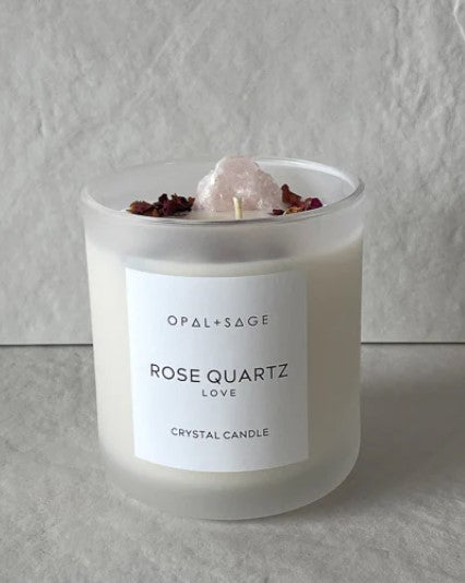 Opal + Sage - Large Rose Quartz Candle