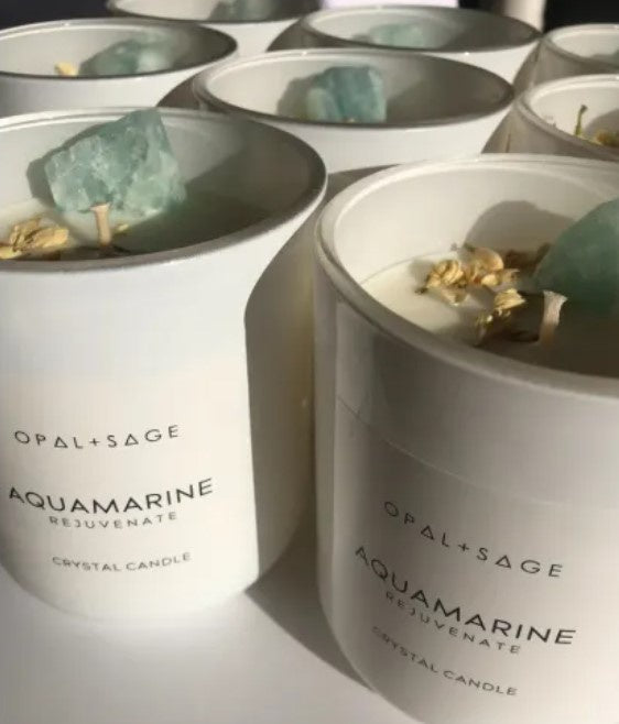 Opal + Sage - Large Aquamarine Candle