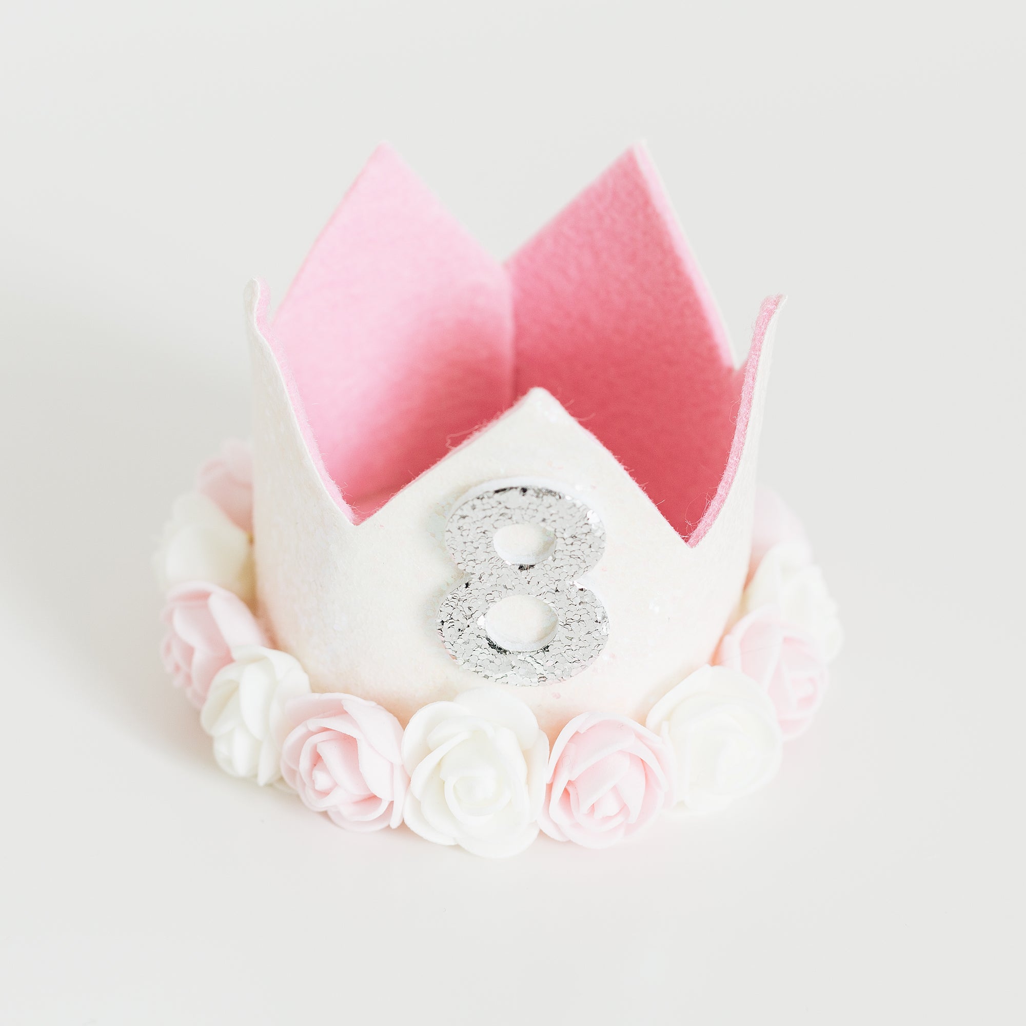 L & S White Crown with Pink and White Flowers