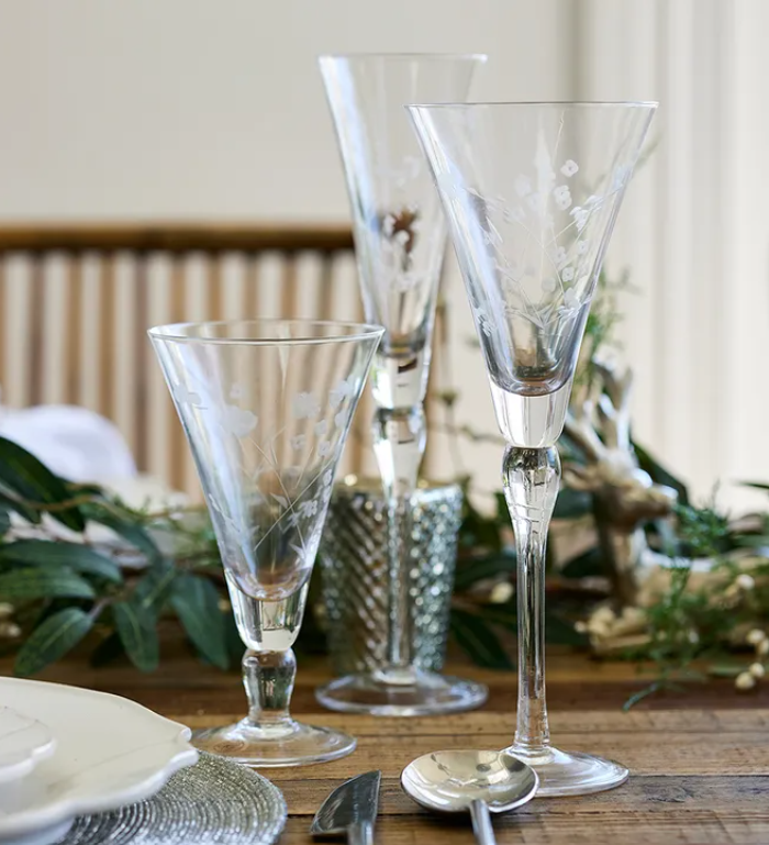 Floral Etched Wine Glasses