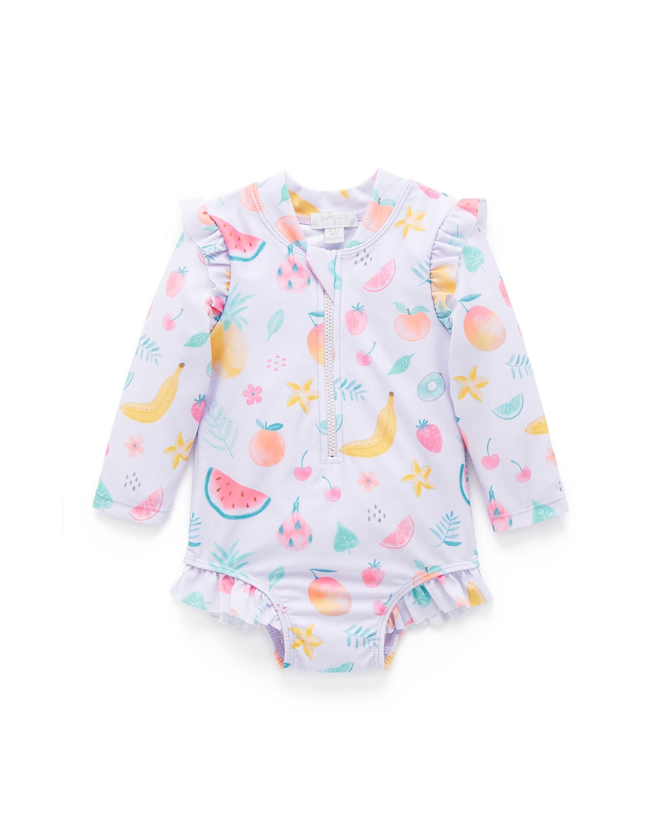 Frilly Long Sleeve Swimsuit Fruity