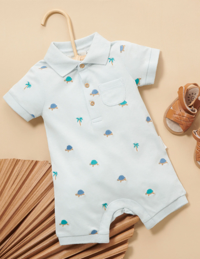 Turtle Broderie Polo Growsuit