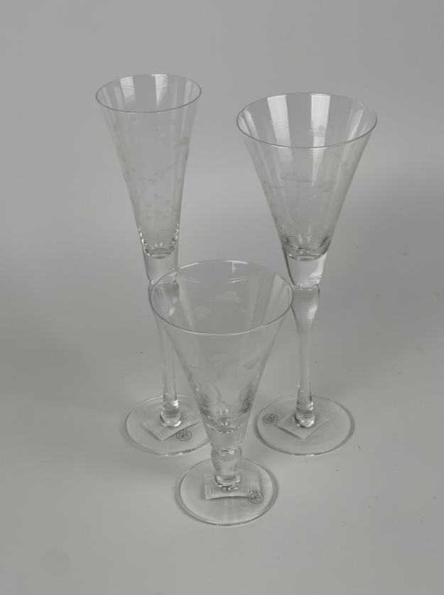 Floral Etched Wine Glasses