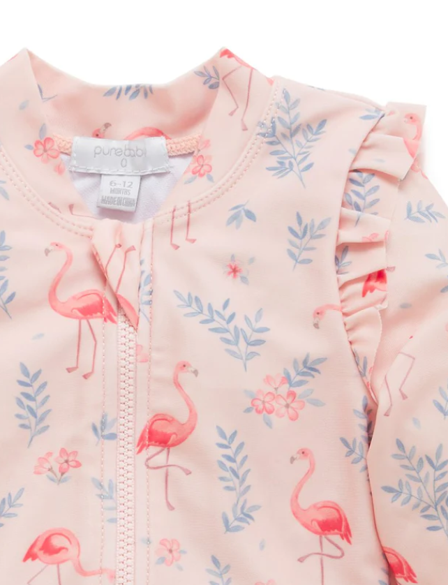 Flamingo Frilly Long Sleeve Swimsuit