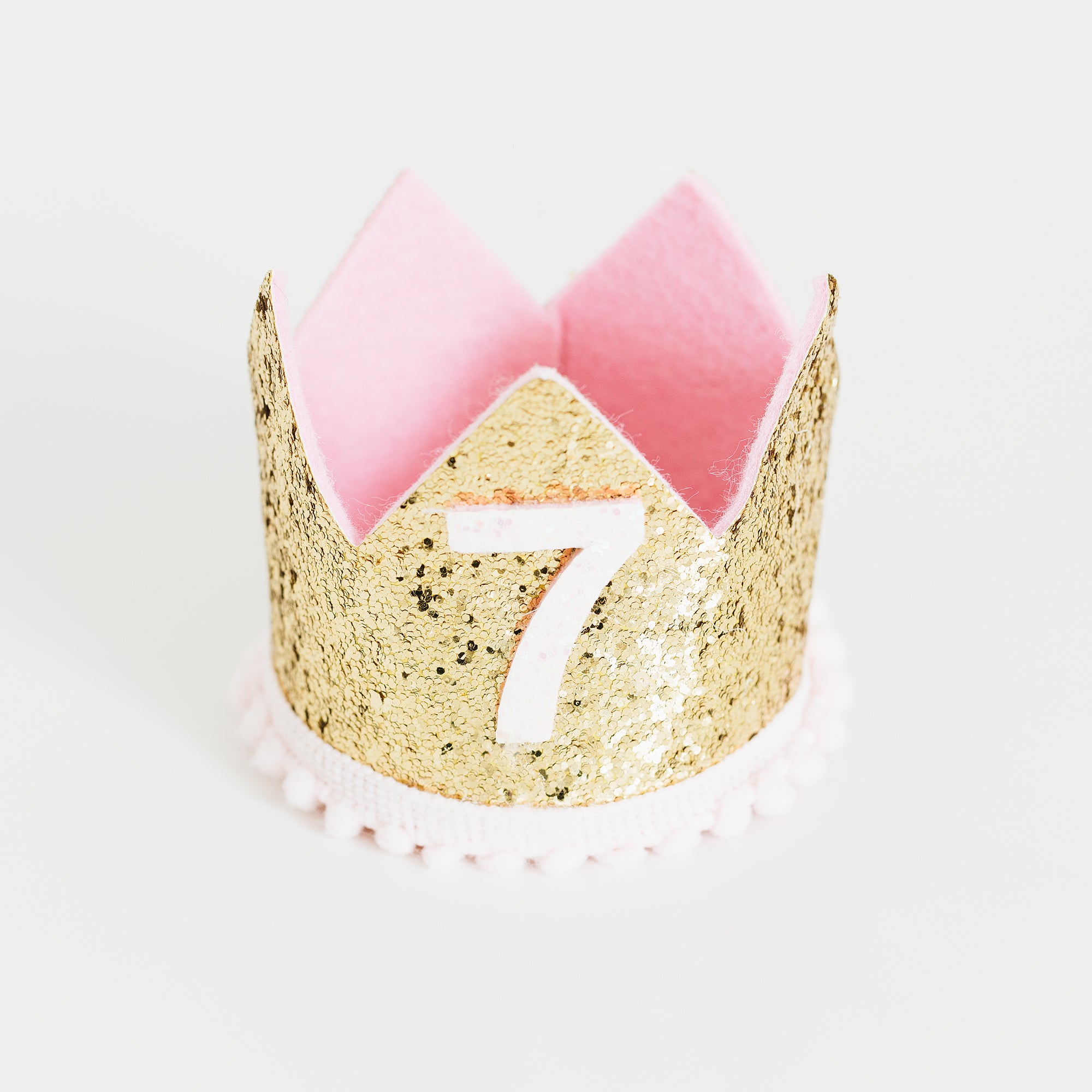 L&S Gold Crown with Pink Pom Pom Ribbon