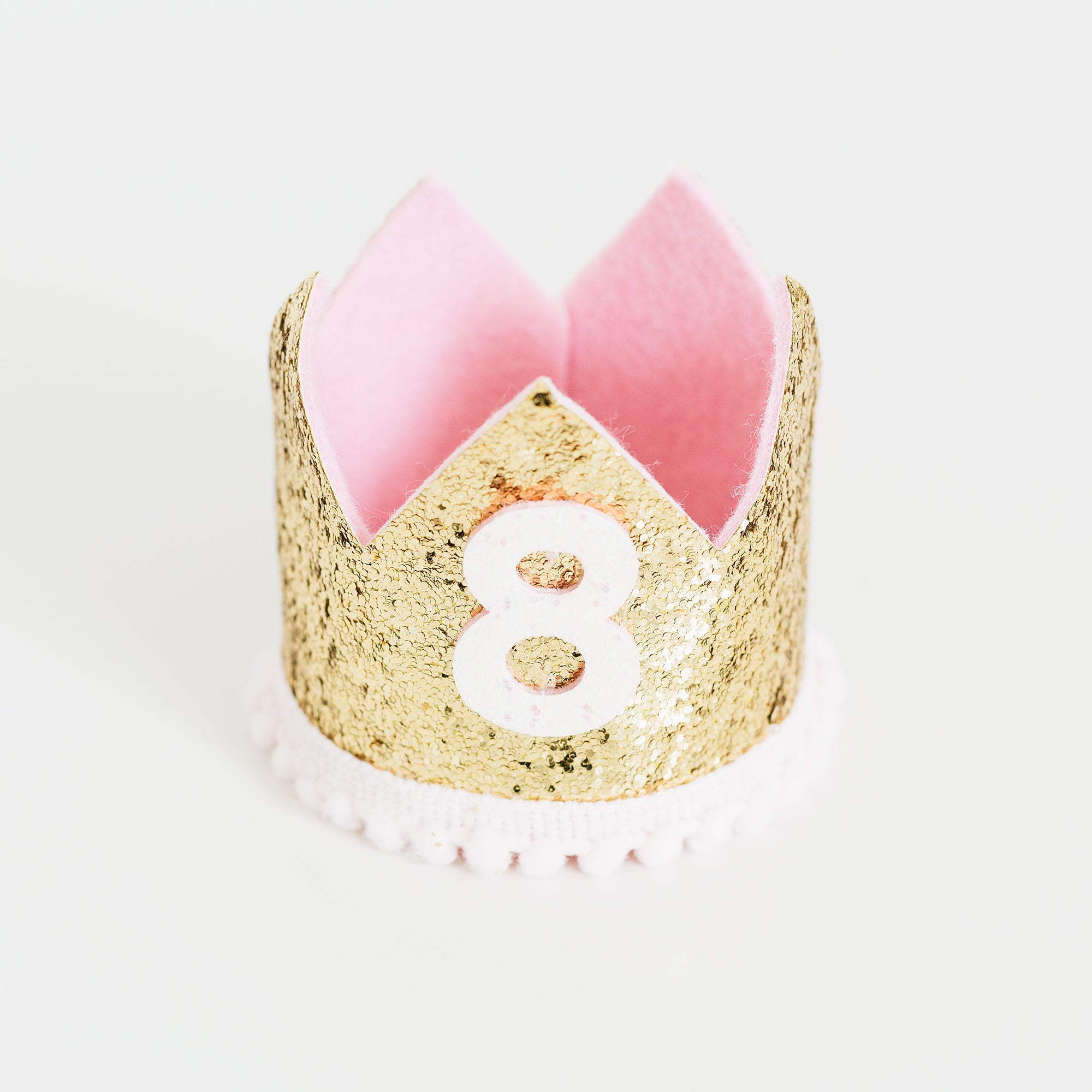 L&S Gold Crown with Pink Pom Pom Ribbon