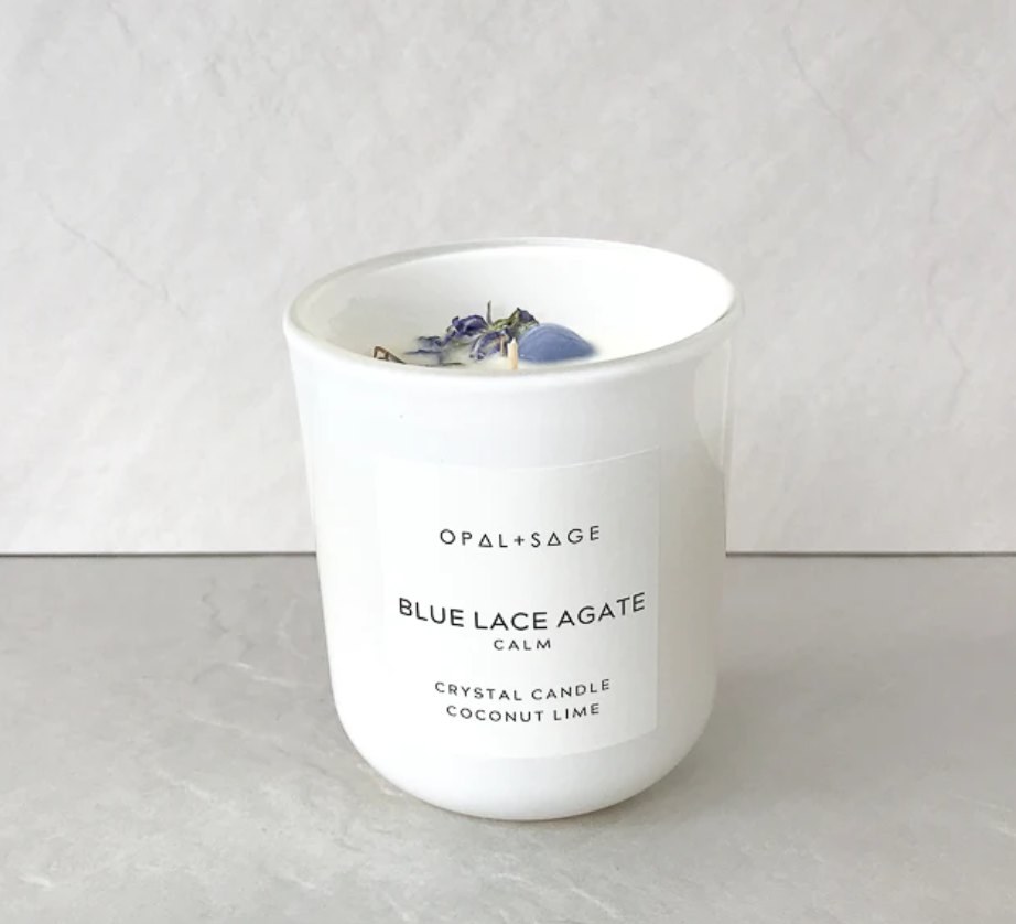Opal + Sage - Large Blue Lace Agate Candle